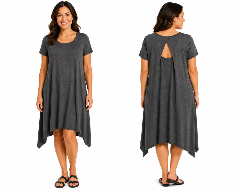 Cuddl Duds Womens Space Dyed Gray Oversized Jersey Knit Shark Bite Hem Dress L